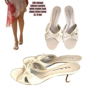 🎀 VINTAGE Y2K Chinese Laundry White Bow Kitten Heels - Sz 9